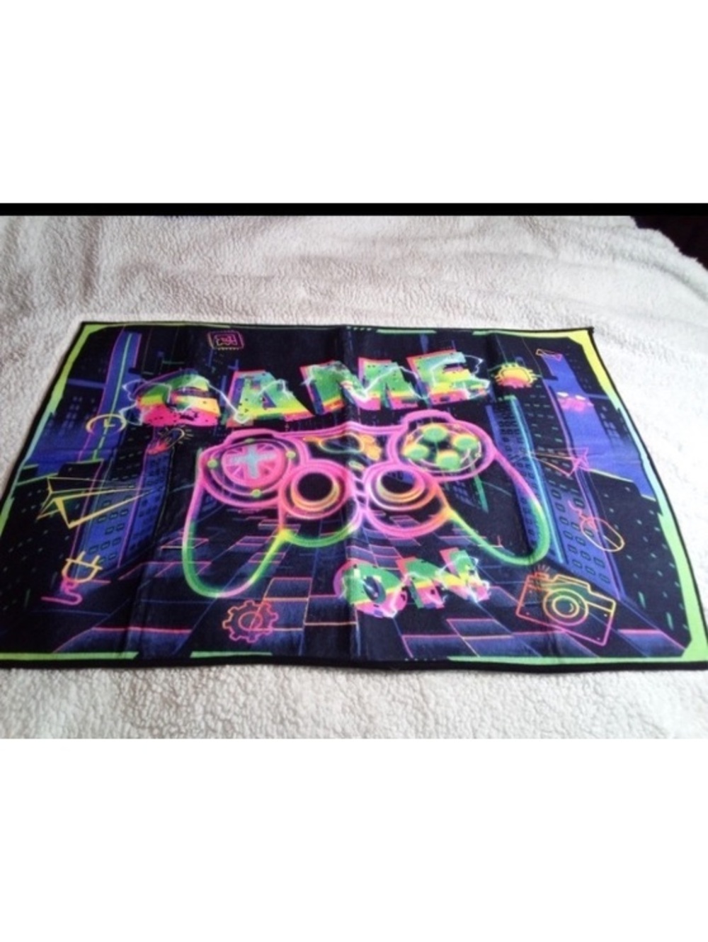 Game On Neon Video Game Controller Gaming Rug Mat 34” x 23” New Without Tags